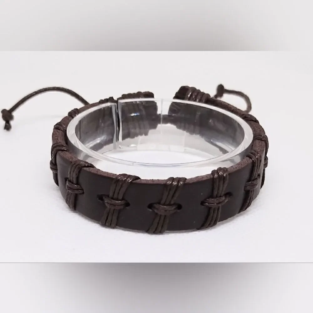 Leather bracelet layered brown new e22‎